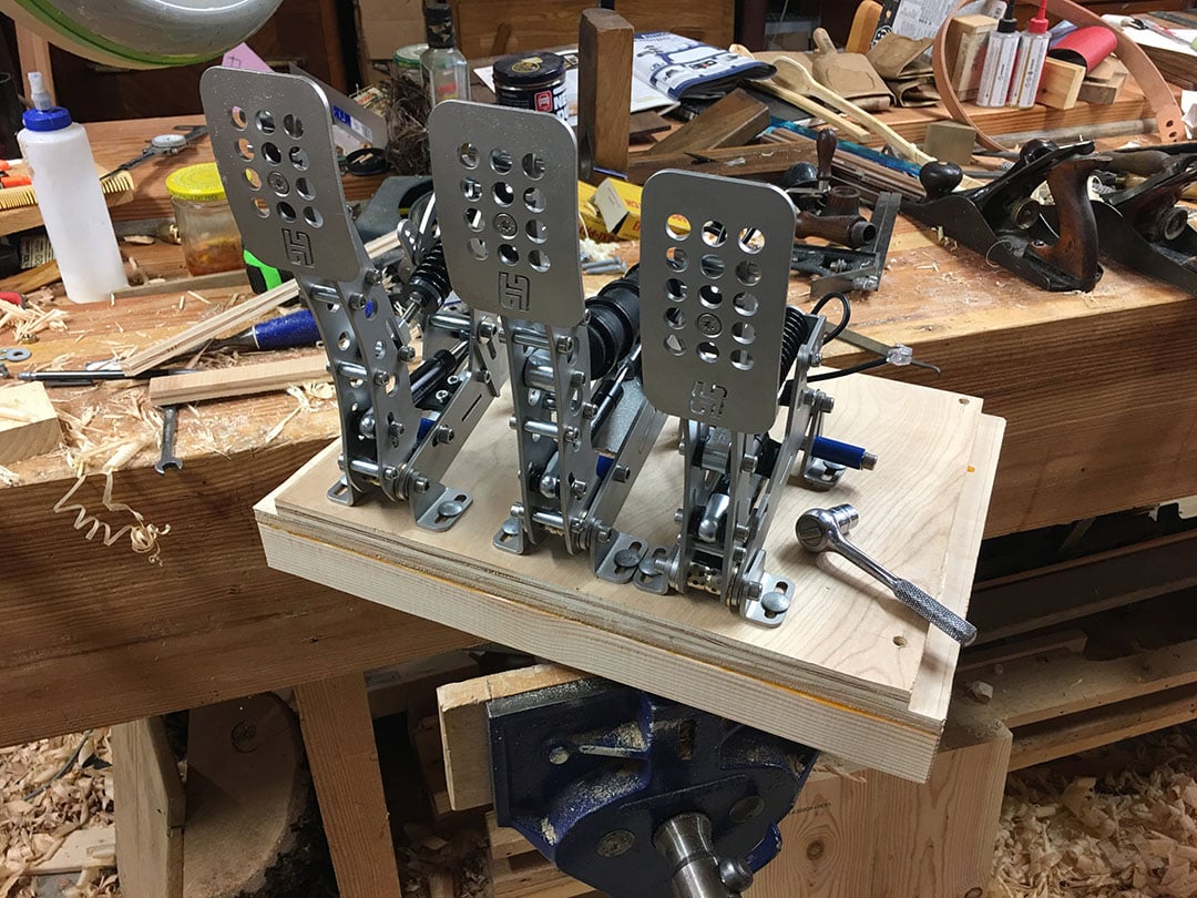 Pedals mounted on wood