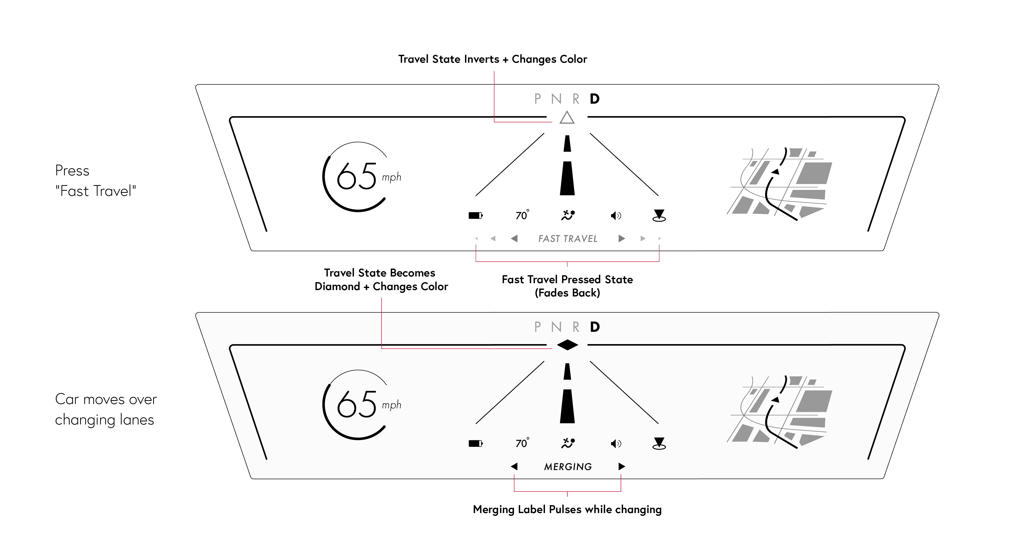 Fast travel selected and lane merge